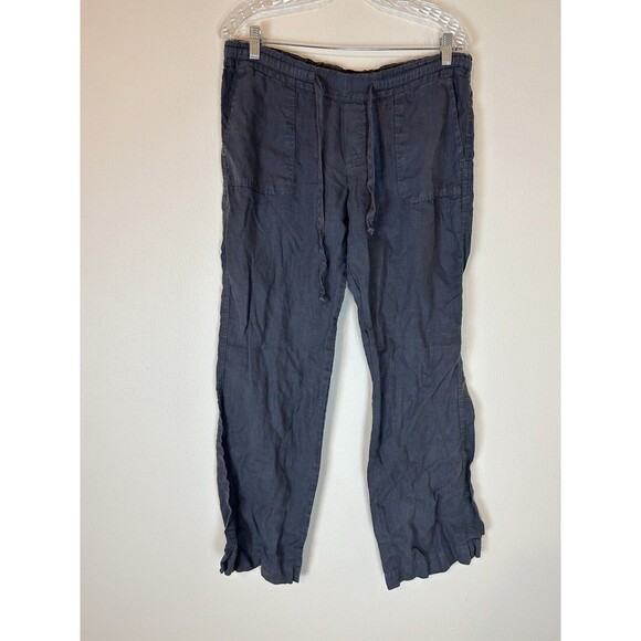 Allen Allen Pants Womens Size M Medium Gray Wide Leg 100% Linen Drawstring - Picture 1 of 4